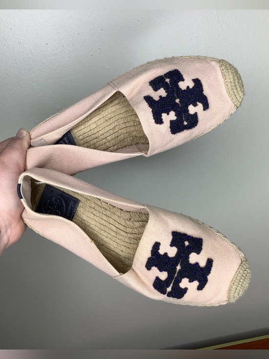 Tory Burch Shoes - < Tory Burch Blush Pink Logo Canvas Espadrille Flats Size 7 >